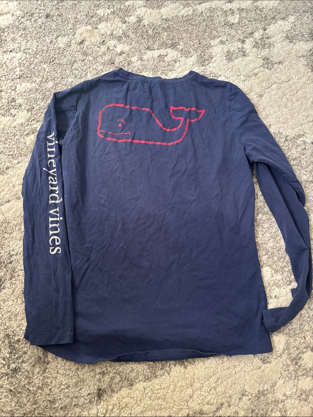 Vineyard Vines Navy Long Sleeve Tee with Red Whale Graphic